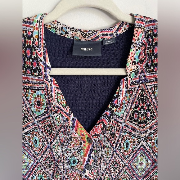 Anthropologie Maeve Multicolor Bohemian Floral Smocked Mini Dress Small - Picture 3 of 8